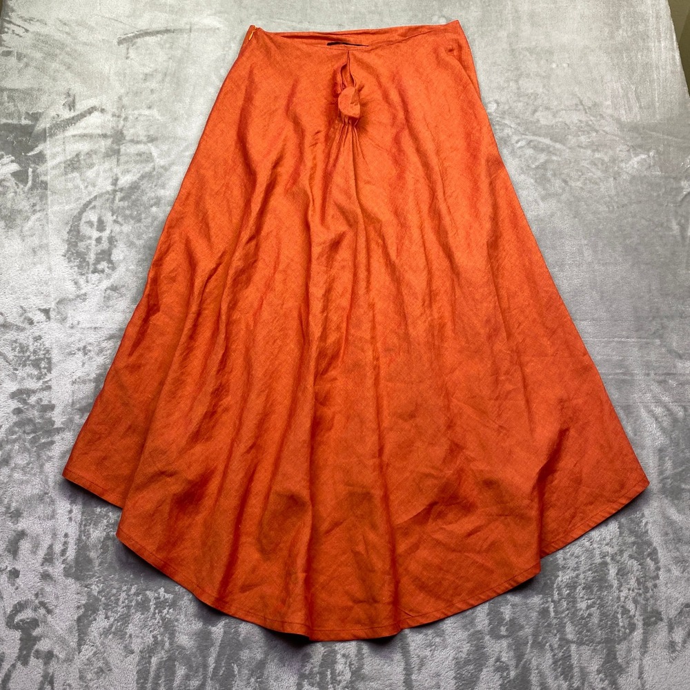 Pret A Partir Orange Linen Blend High Low Rosette Midi Skirt Made in Belgium M - Picture 6 of 8